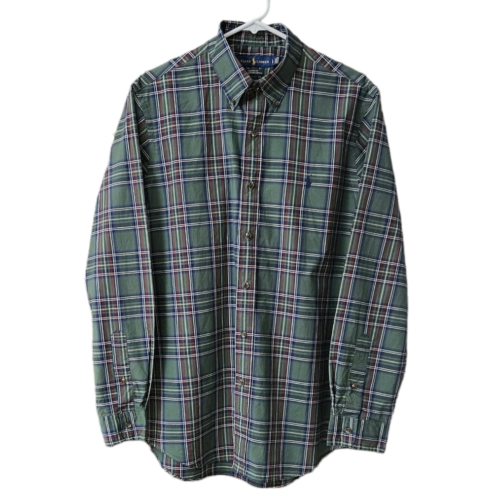 Ralph Lauren Classic Fit Long Sleeve Button Down Shirt Men's Large Plaid Green